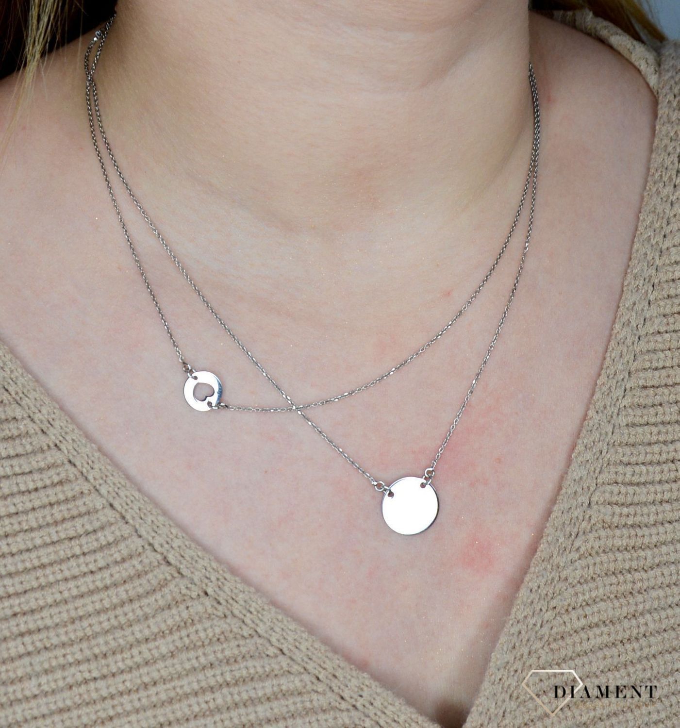 Naszyjnik srebrny Dall'Acqua podwójny z blaszkami C RM CL0015 069.jpg